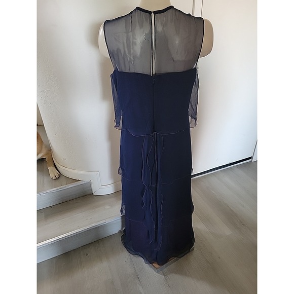 Vintage 1970's Pat Richards Tiered Chiffon Maxi Dress Blue Designer Retro Luxury - Picture 4 of 12